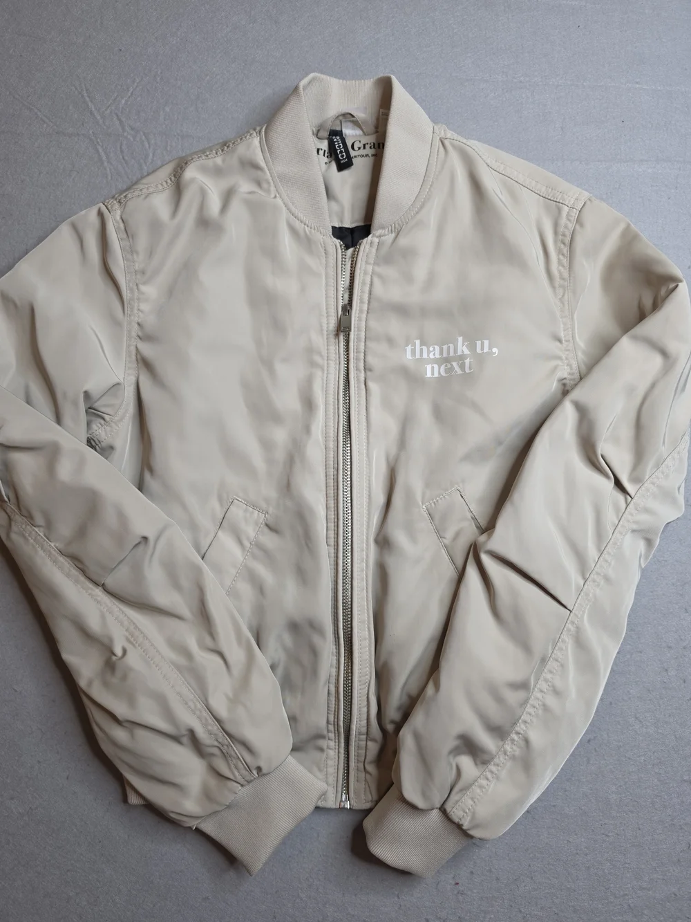 Ariana Grande Beige Graphic Bomber Jacket Thank U Next Size Xs - Picture 3 of 9